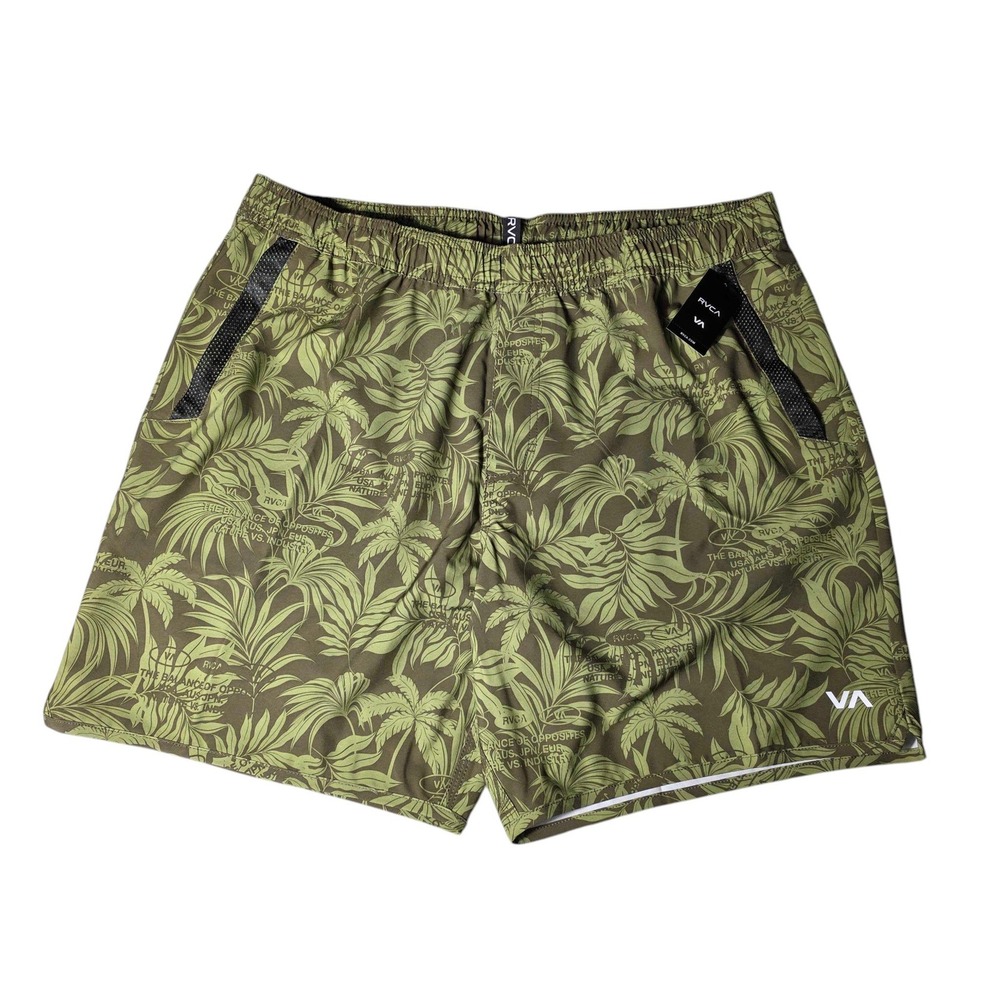 RVCA Kevin EW Hybrid Shorts 17" Mens Size XL Dark Military Green Palm Print NWT